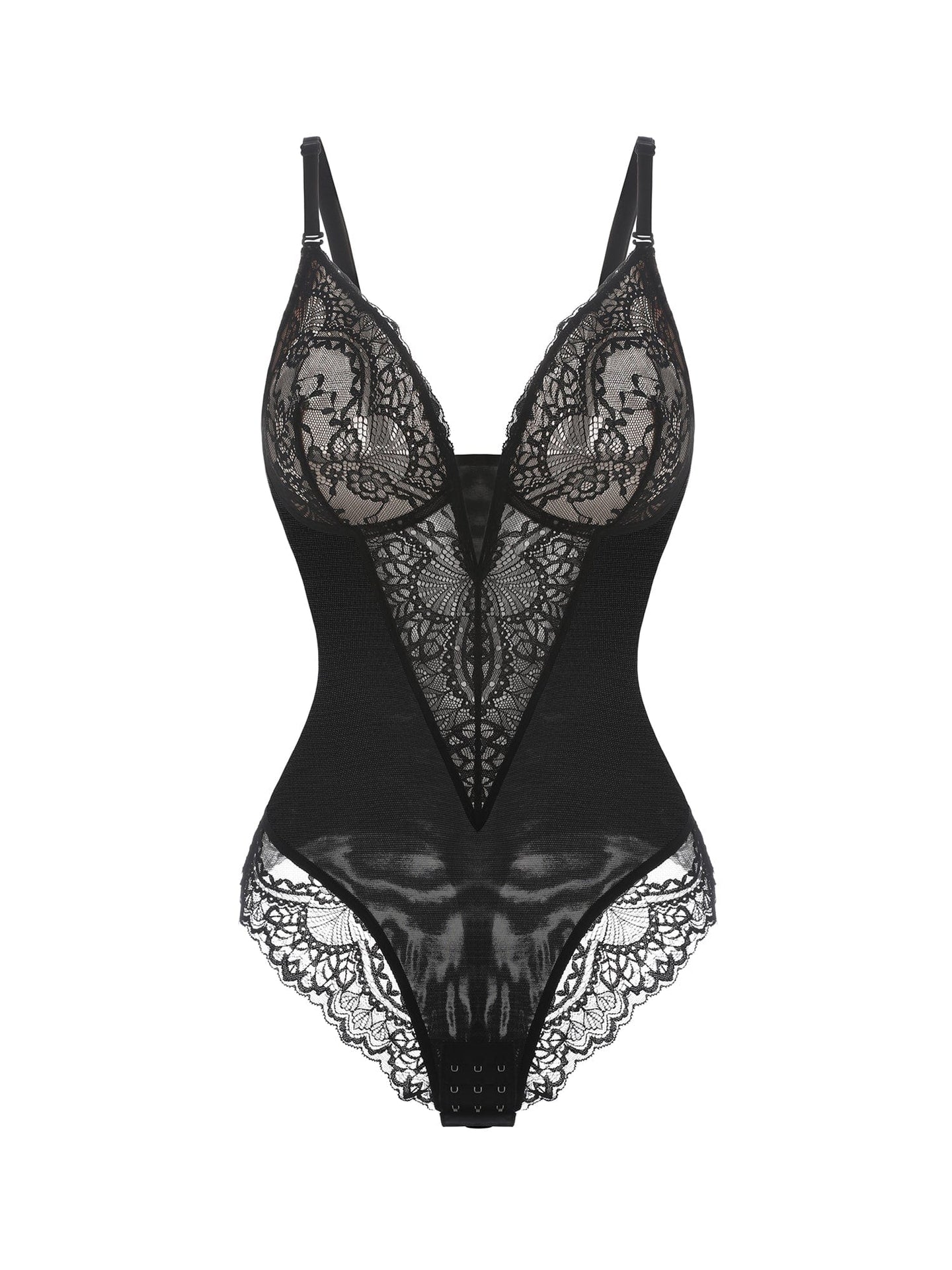 Deep-V Lace Thong Bodysuit